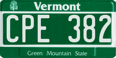 VT license plate CPE382