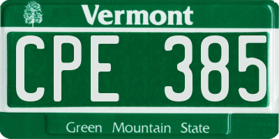 VT license plate CPE385