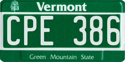 VT license plate CPE386