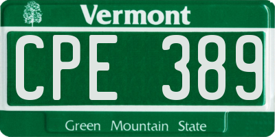 VT license plate CPE389