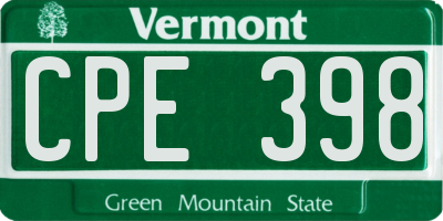 VT license plate CPE398