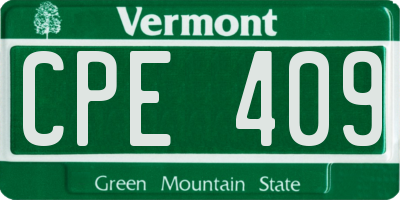 VT license plate CPE409