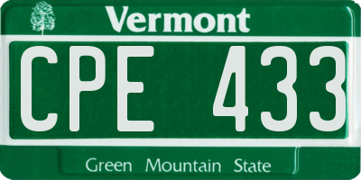 VT license plate CPE433