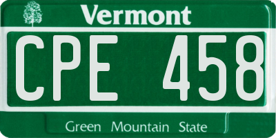 VT license plate CPE458