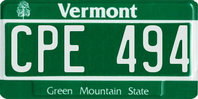 VT license plate CPE494