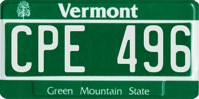 VT license plate CPE496