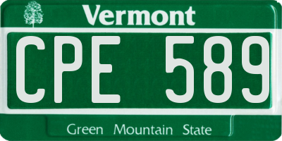 VT license plate CPE589