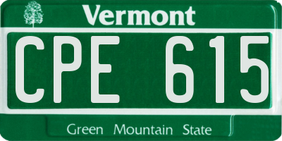 VT license plate CPE615