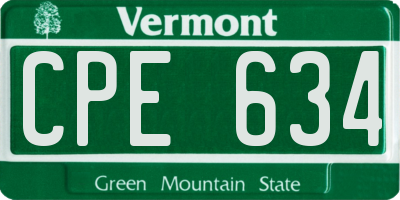 VT license plate CPE634