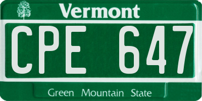 VT license plate CPE647