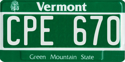 VT license plate CPE670