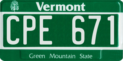 VT license plate CPE671