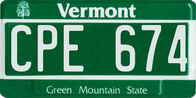 VT license plate CPE674
