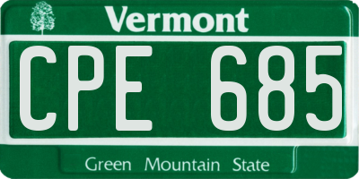 VT license plate CPE685