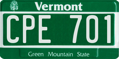 VT license plate CPE701