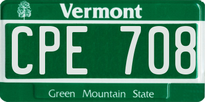 VT license plate CPE708
