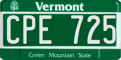 VT license plate CPE725