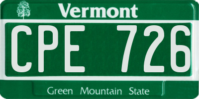 VT license plate CPE726