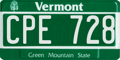 VT license plate CPE728