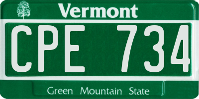 VT license plate CPE734