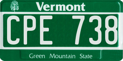 VT license plate CPE738
