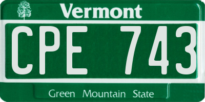 VT license plate CPE743