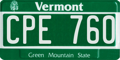 VT license plate CPE760