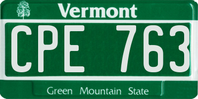 VT license plate CPE763