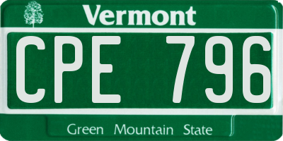 VT license plate CPE796