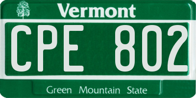 VT license plate CPE802