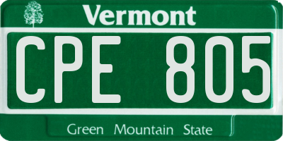 VT license plate CPE805