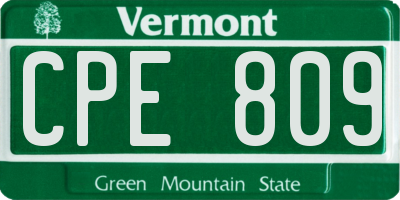 VT license plate CPE809