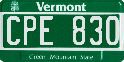 VT license plate CPE830