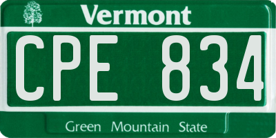 VT license plate CPE834