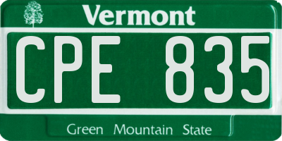 VT license plate CPE835
