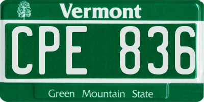 VT license plate CPE836