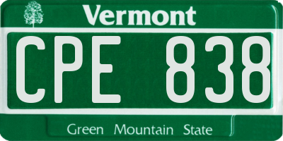 VT license plate CPE838