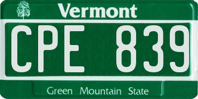 VT license plate CPE839