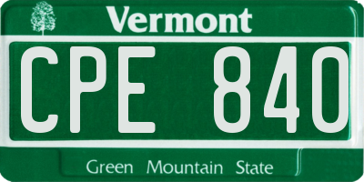 VT license plate CPE840