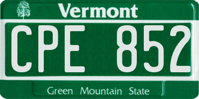 VT license plate CPE852