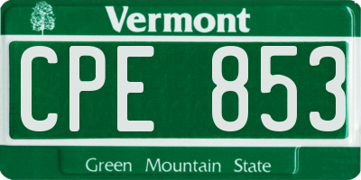 VT license plate CPE853