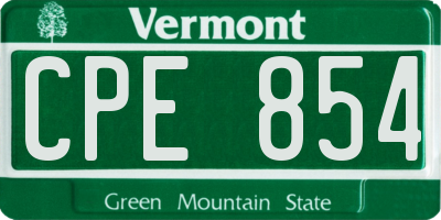 VT license plate CPE854
