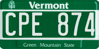 VT license plate CPE874