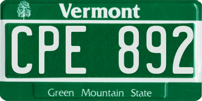 VT license plate CPE892
