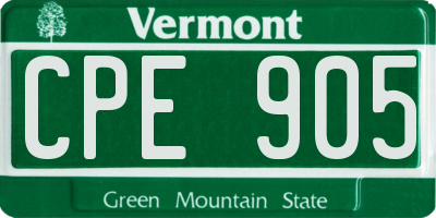 VT license plate CPE905