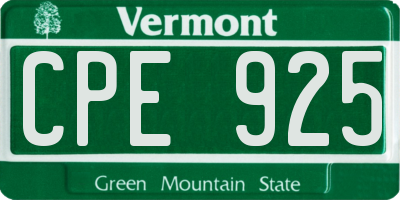 VT license plate CPE925