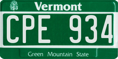 VT license plate CPE934