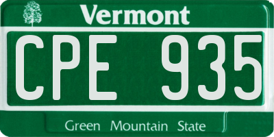 VT license plate CPE935
