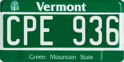 VT license plate CPE936