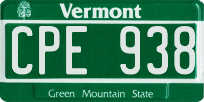 VT license plate CPE938